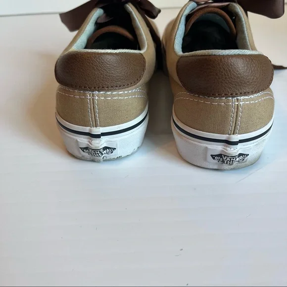 Vans Tan Brown Era Low Top Tan Canvas Brown With Brown Leather Sz 8 - Picture 8 of 11